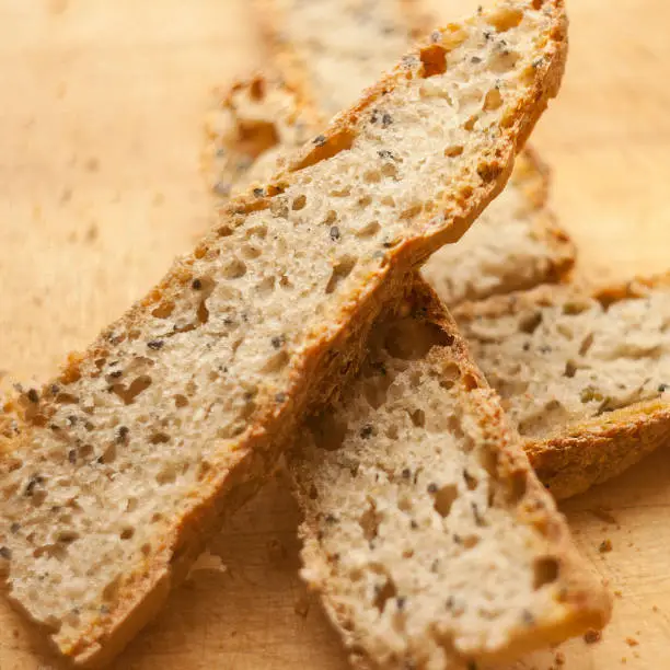 Slices of homemade bread with black cumin