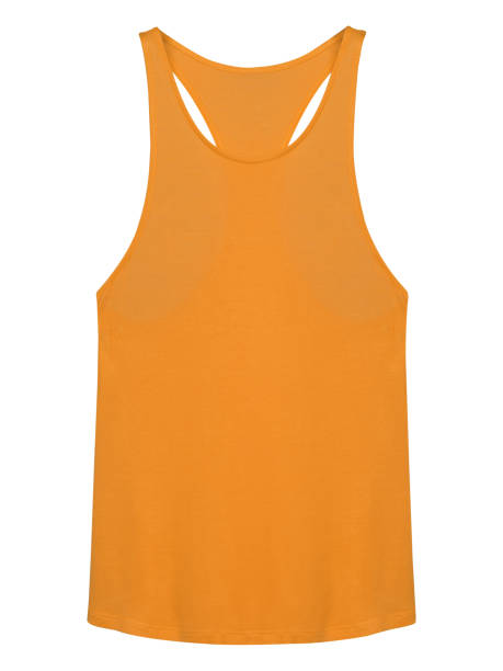 orange ärmelloses top t-shirt isoliert auf weißem hintergrund - shirt women isolated camisole stock-fotos und bilder
