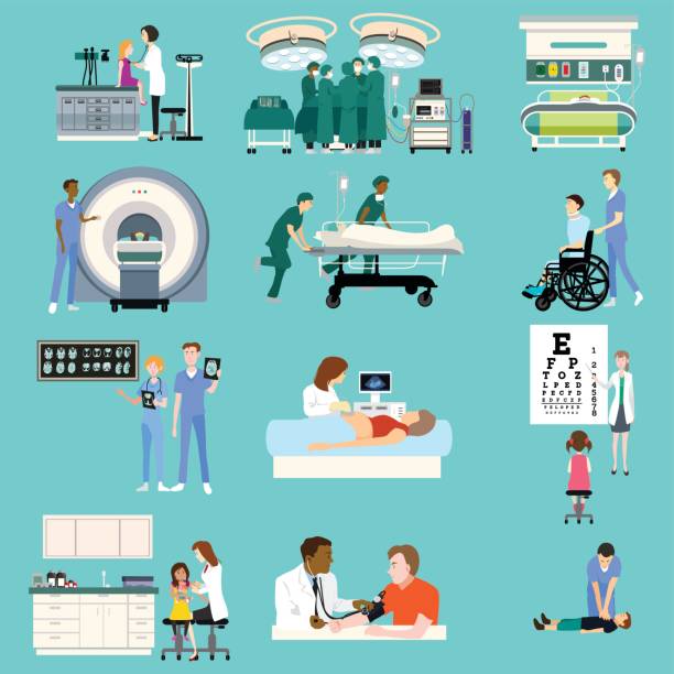 ilustraciones, imágenes clip art, dibujos animados e iconos de stock de cliparts de la actividad profesional de la salud médica - emergency room illustrations