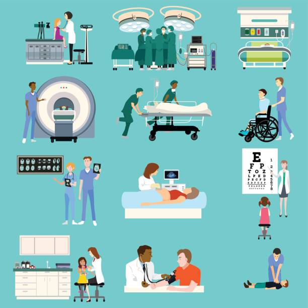 medyczne działania opieki zdrowotnej cliparts - emergency room illustrations stock illustrations