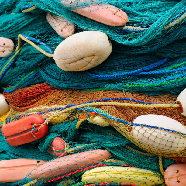 fundo das redes de pesca coloridos e carros alegóricos - enfiada de peixes - fotografias e filmes do acervo