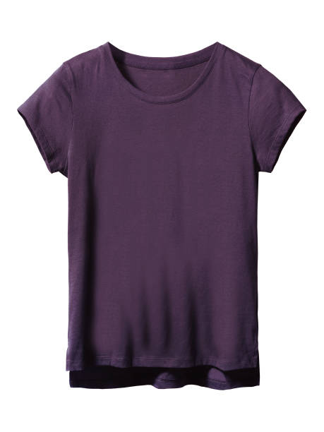 istock Woman violet textile t-shirt isolated on white 810817926