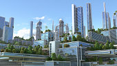 3D futuristic green city.