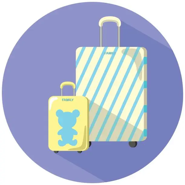 Vector illustration of Family baggage case set, flat style vector illustration, adult and child suitcase