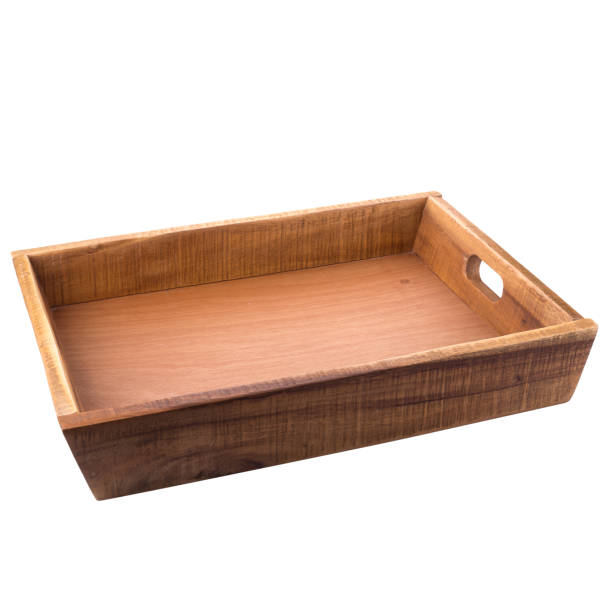 istock Square wooden tray on a white background 810840662