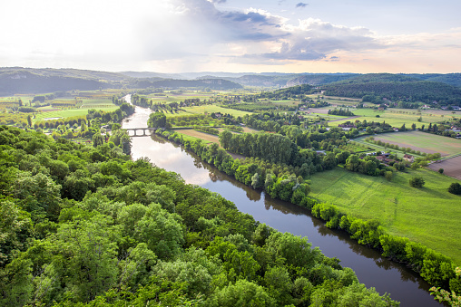 The River Ribble running past Clitheroe in Lancashire, England.