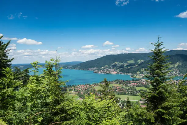 View from the mountains on Lake Tegernsee in Bavaria, Germany