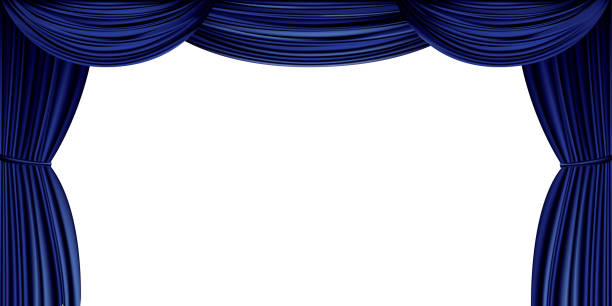 ilustraciones, imágenes clip art, dibujos animados e iconos de stock de cortina azul grande - curtain red stage theater stage