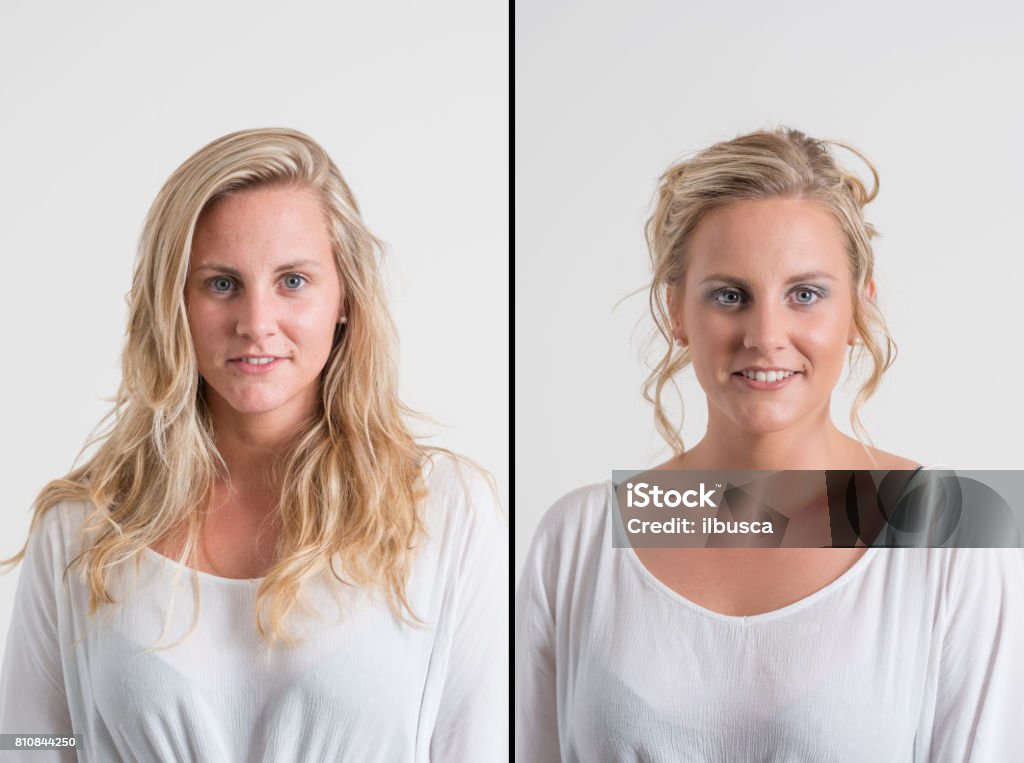 Mujer Antes Y Después Del Maquillaje Con Aerógrafo Y Peluquería Foto de stock y más banco de imágenes de Anticipación - iStock Mujer Antes Y Después Del Maquillaje Con Aerógrafo Y Peluquería Foto de stock y más banco de imágenes de Anticipación - iStock