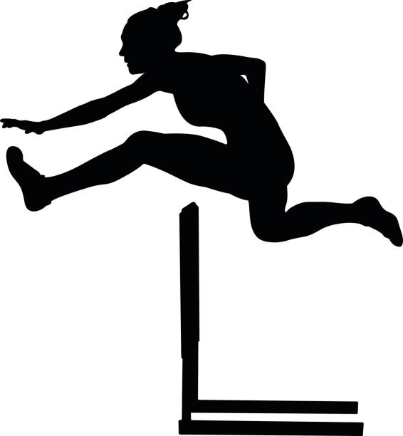 100 м препятствия женщина - hurdle hurdling track event women stock illustrations