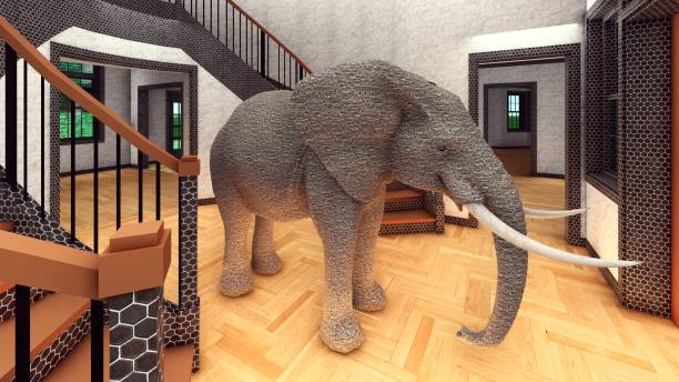 istock Elephant in the living room 3d rendering 810847806