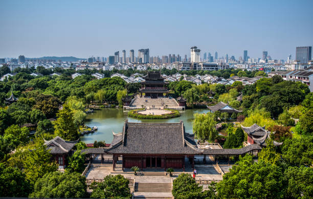 Panmen Park Suzhou view of panmen park from Ruiguang Pagoda suzhou stock pictures, royalty-free photos & images