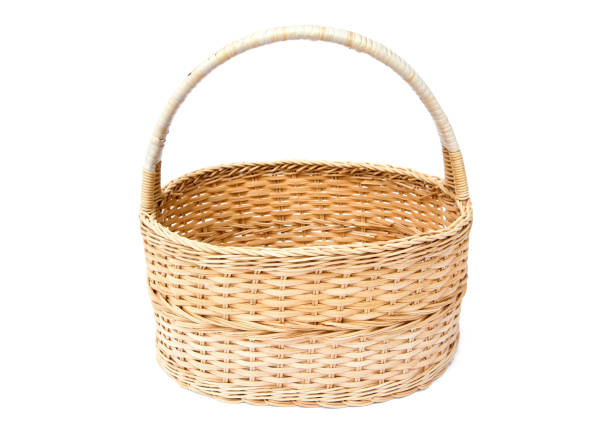 Rattan basket with handle isolated on white background