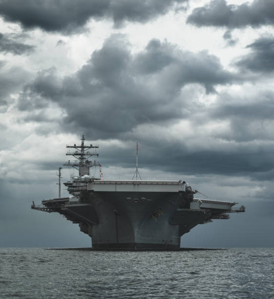 US Navy Aircraft Carrier The USS Dwight D. Eisenhower, a Nimitz class nuclear powered air craft carrier visiting Halifax Harbour. us navy stock pictures, royalty-free photos & images