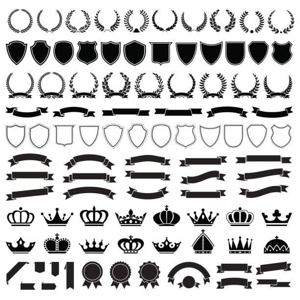 Heraldic Elements Set - Illustration Collection of Heraldic Elements: Coats, Wreathes, Ribbons, Crowns, Awards, etc coat of arms stock illustrations