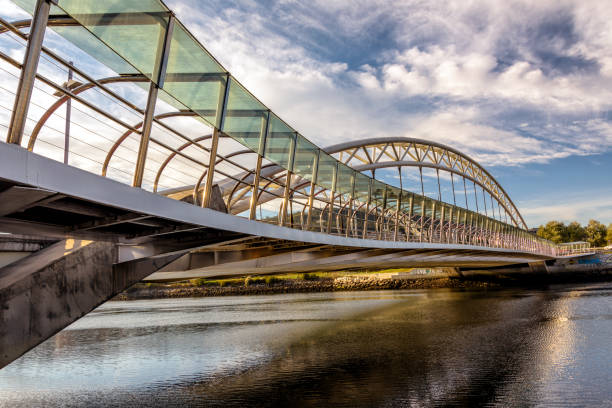 istock Modern pedestrian bridge over Lerez river in Pontevedra, Spain 810878988