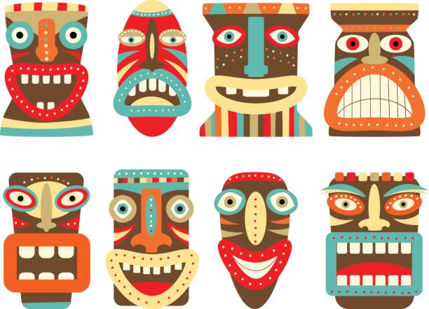 istock Set of tiki tribal mask 810880312
