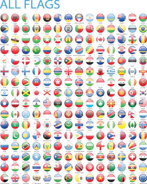 alle welt runde flaggen-icons-illustration - barbados flag illustrations stock-grafiken, -clipart, -cartoons und -symbole