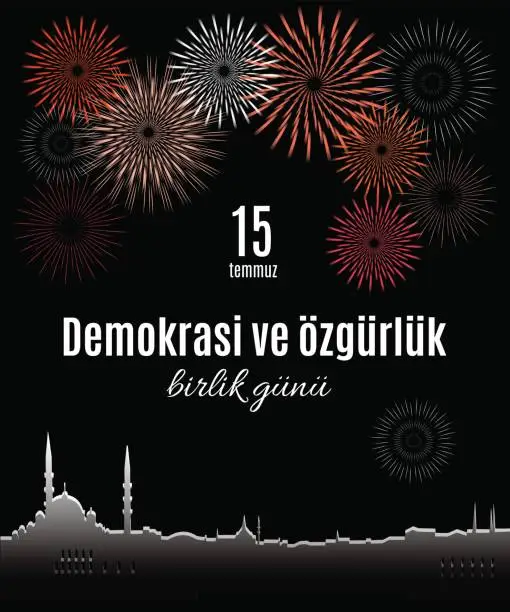 Vector illustration of Turkey holiday Demokrasi ve özgürlük Birlik Gunu 15 Temmuz