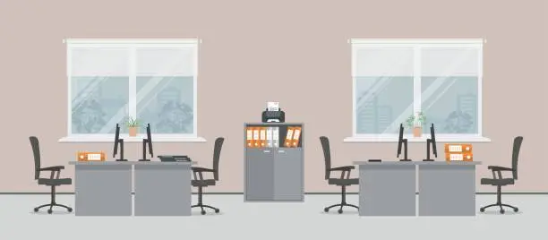 Vector illustration of Office room in a beige color