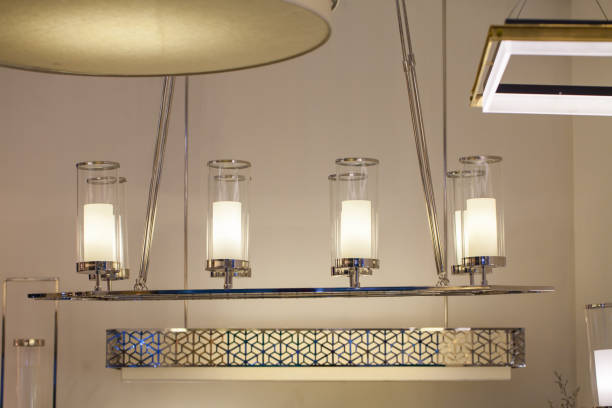 Beautiful chandelier. luxury expensive chandelier hanging under ceiling