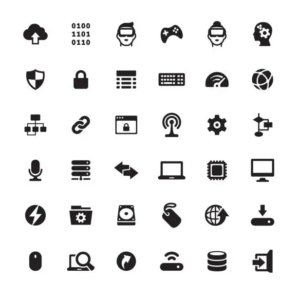 Vector illustration of Computer Part and Digital Technology icons set