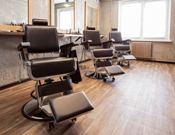 Workplace. Interior of a barbershop, armchairs for clients