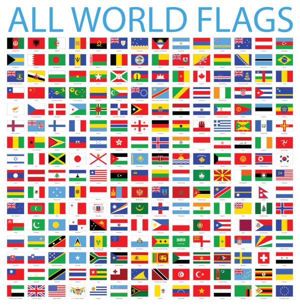 illustrazioni stock, clip art, cartoni animati e icone di tendenza di tutti i flag del mondo - set di icone vettoriali - europa meridionale immagine