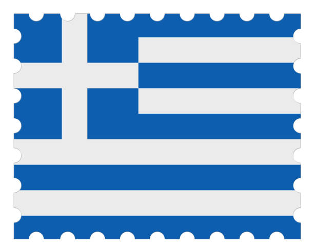 Greece Flag Postage Stamp, 3d illustration on white background