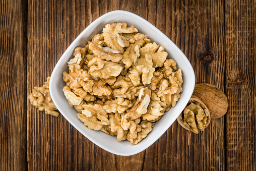 Eatable Dry Fruit Walnuts without shells kept in a Plate.