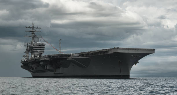 US Navy Aircraft Carrier The USS Dwight D. Eisenhower, a Nimitz class nuclear powered air craft carrier visiting Halifax Harbour. military ship photos stock pictures, royalty-free photos & images