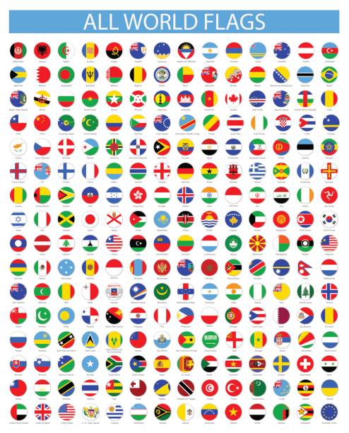 alle round world flags - vektor icon gesetzt - barbados flag illustrations stock-grafiken, -clipart, -cartoons und -symbole