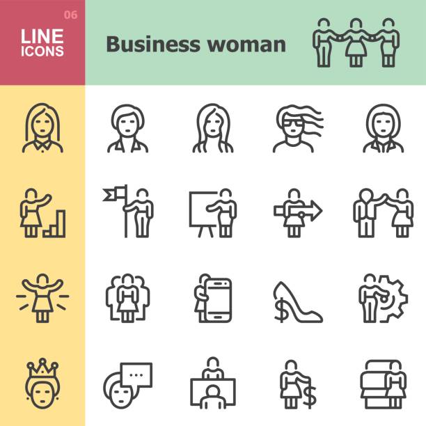 иконки линии бизнес-женщины - young adult businesswoman beautiful success stock illustrations