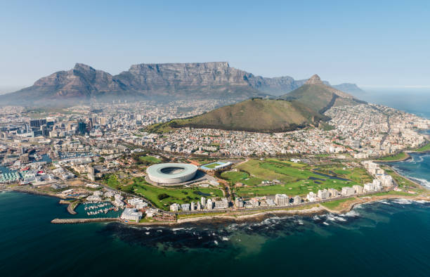 istock Cape Town (aerial view from a helicopter) with the stadium in the focus 810934300