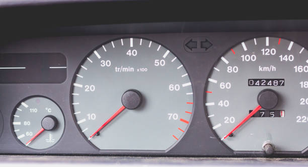 istock Old car dashboard of the 90's with speedometer, tachometer... 810936922