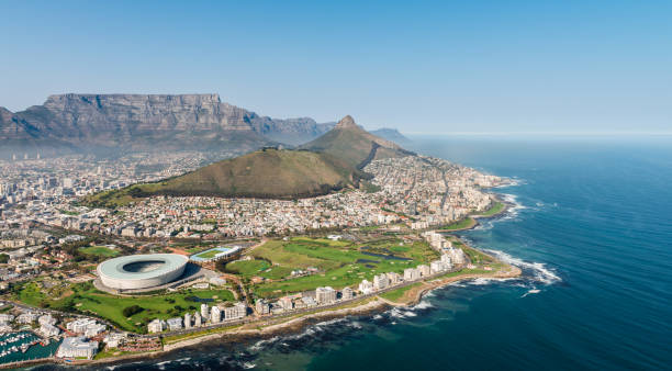 istock Cape Town (aerial view from a helicopter) with the stadium in the focus 810936952