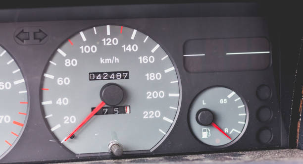 istock Old car dashboard of the 90's with speedometer, tachometer... 810937296