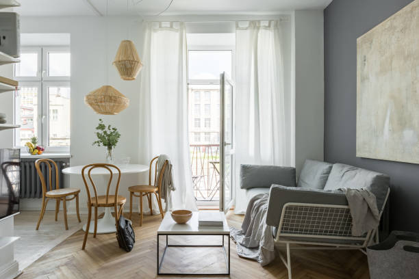 istock Living room with round table 810939620