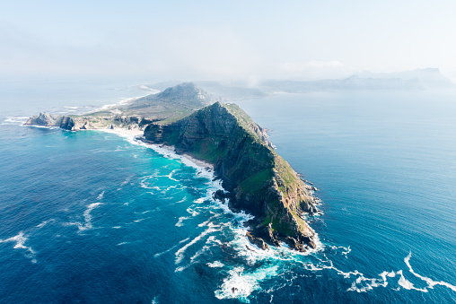 Cape Point and Cape of good hope (South Africa) aerial view shot from a helicopter