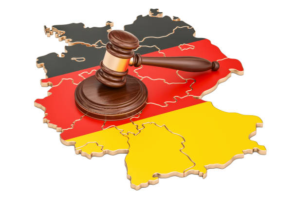 istock Wooden Gavel on map of Germany, 3D rendering isolated on white background 810977142