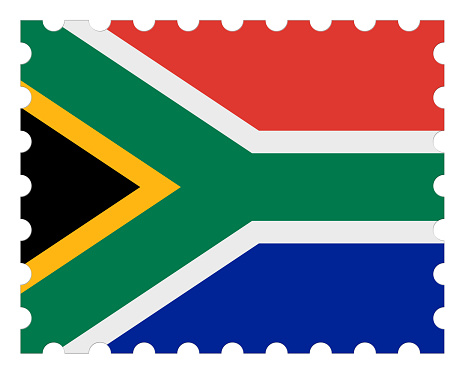 South Africa Flag Postage Stamp, 3d illustration on white background