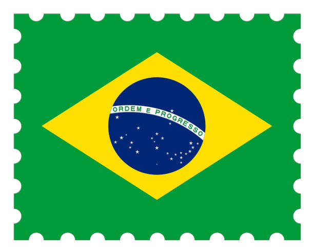 istock Brazil Flag Postage Stamp, 3d illustration on white background 810982260