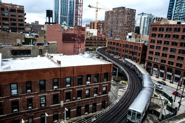 istock Elevated subway railroad train - Transportation in Chicago, IL 810982392