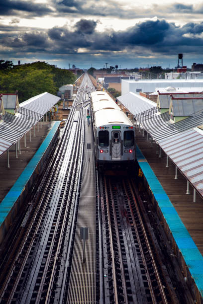 istock Elevated subway railroad train - Transportation in Chicago, IL 810982434