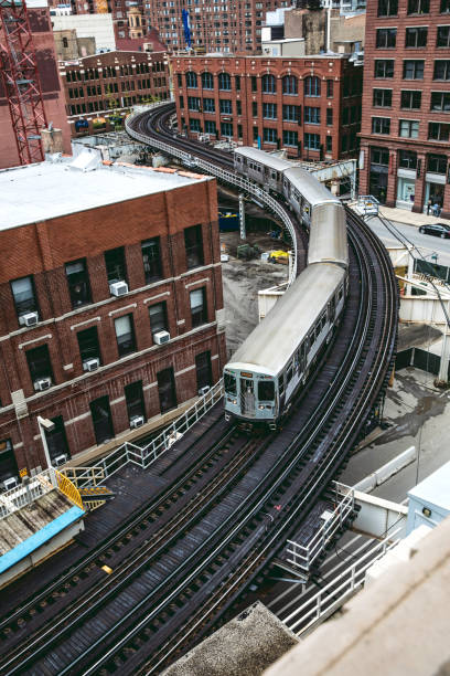 istock Elevated subway railroad train - Transportation in Chicago, IL 810982444