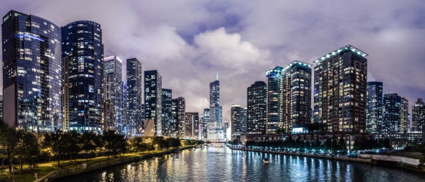 istock Chicago downtown buildings at night 810982734