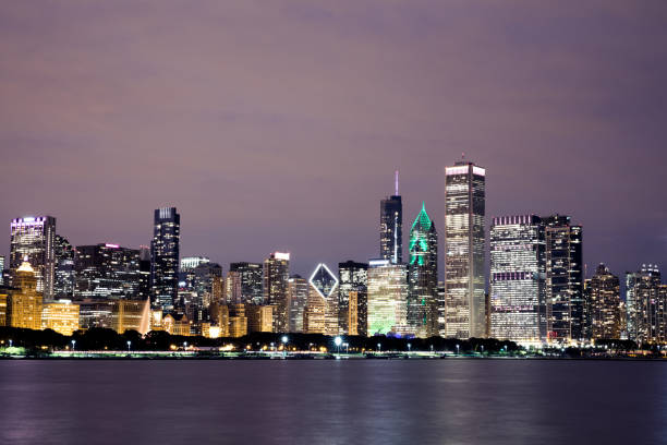 istock Chicago downtown buildings at night 810984836