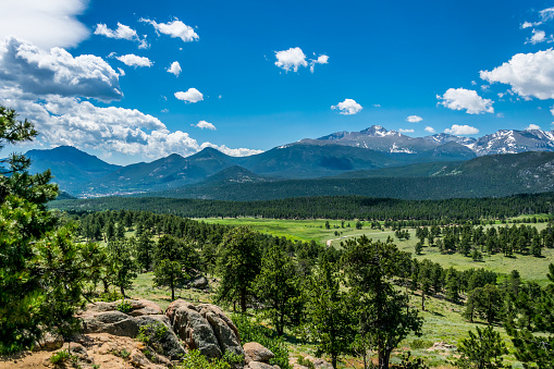 Wild primeval nature of the Rocky Mountains in Colorado, USA. Ecological nature reserve. Rocky Mountain National Park