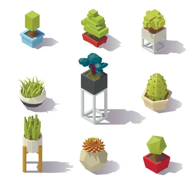 Vector illustration of Isometric low poly Plants