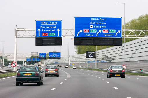 Large trucks and dense traffic on German autobahn A3